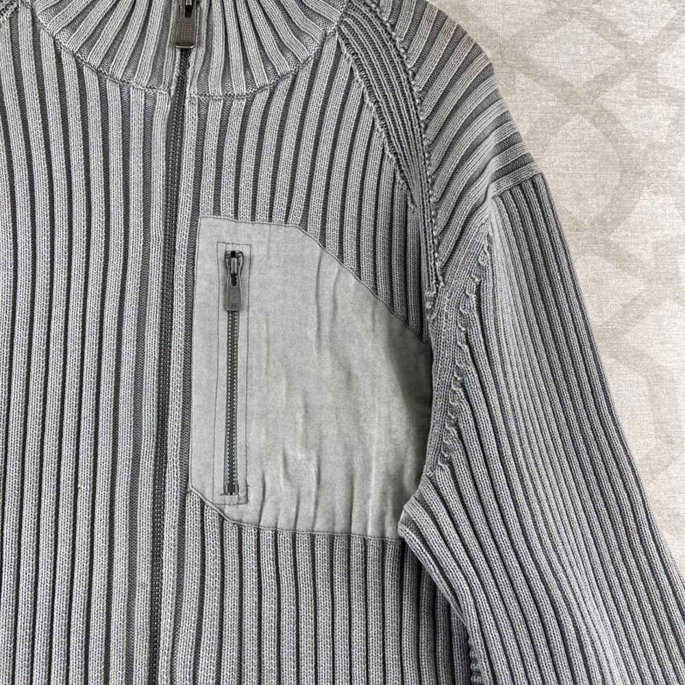 Calvin Klein Full Zip Cardigan Mens Large Grey Ribbed Knit Pocket Sweater - Picture 8 of 9